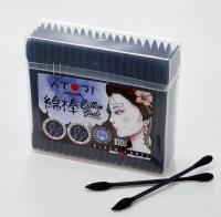 Ватные палочки Atori черные намотка заостренная и круглая 100 шт банка квадрат 