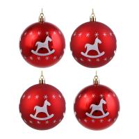 Набор шаров СНОУ БУМ 8см 4шт красный пластик глиттер 26-119 