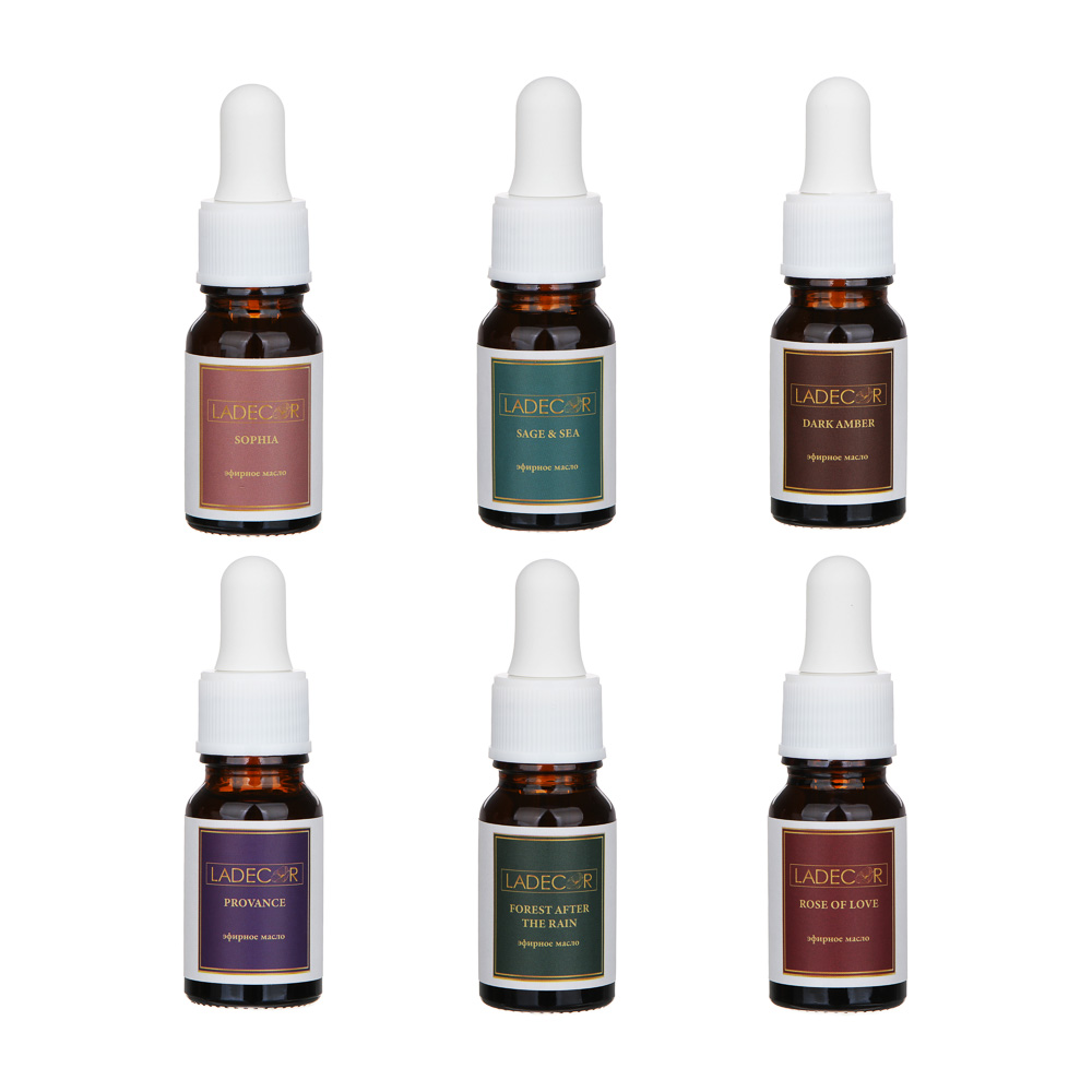 Аромамасло LADECOR 10мл 6 парфюм Sage&sea/Forestaftertherain/Provance/Roseoflove/Sophia/Amber 