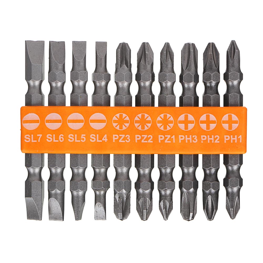 Набор из 10 двусторонних бит ЕРМАК из легированной хромованадиевой стали длиной 65 мм 