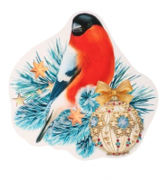 Украшение на скотче Снегирь - 2 глиттер 18х18см 