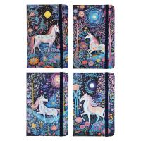 Записная книжка на резинке А6 Единороги 9х14см цветной срез закладка-лента 4 дизайна 80л 