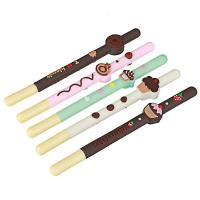 Ручка гелевая синяя, с объемным изображением сладостей, прорезиненный корпус, пластик, 15см, 5 диз. 