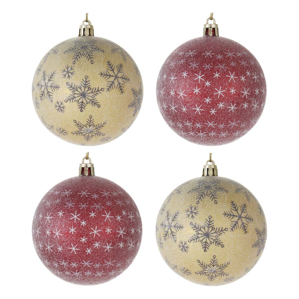 Набор шаров СНОУ БУМ 8см 4шт красный пластик глиттер 26-119 