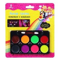 Набор грима, люминесцентный, 8цв., аппликатор в комплекте, 21,5х17,5см, масляный грим, пластик 