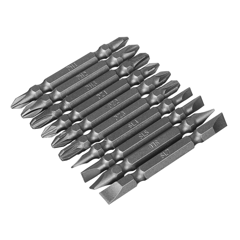 Набор из 10 двусторонних бит ЕРМАК из легированной хромованадиевой стали длиной 65 мм 