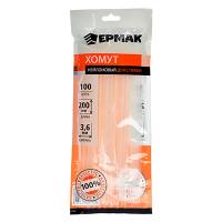 Хомут нейлоновый для стяжки ЕРМАК 3,6х200мм, белый 100шт/уп 