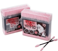 Ватные палочки Atori черные с роз.наконеч.намотка заоственная и круглая 100 шт пласт банка квадрат 