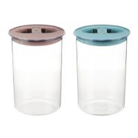Банка круглая для сыпучих продуктов 1,0л, D-11см, H-16см, крышка с защелками, пластик, 2 цвета 