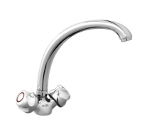 Смеситель для кухни Кварц, высокий излив, керам. кран-буксы 1/2, латунь, хром RAIN 