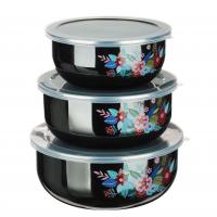 Набор эмалированных салатников с крышками 6пр 14/16/18см 0,7/1,1/1,4л Колор 