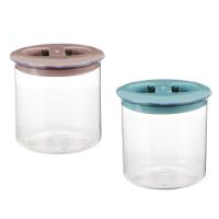 Банка круглая для сыпучих продуктов 0,6л, D-11см, H-10,5см, крышка с защелками, пластик, 2 цвета 