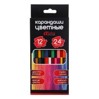 Карандаши двусторонние 24цв Альфа дерево 12шт 