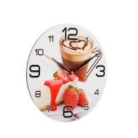 Часы настенные кухонные Кофе и клубника плавный ход d=24см 