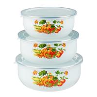 Набор эмалированных салатников с крышками Тыквенный латте 6пр 14/16/18см, 0,7/1,1/1,4л 