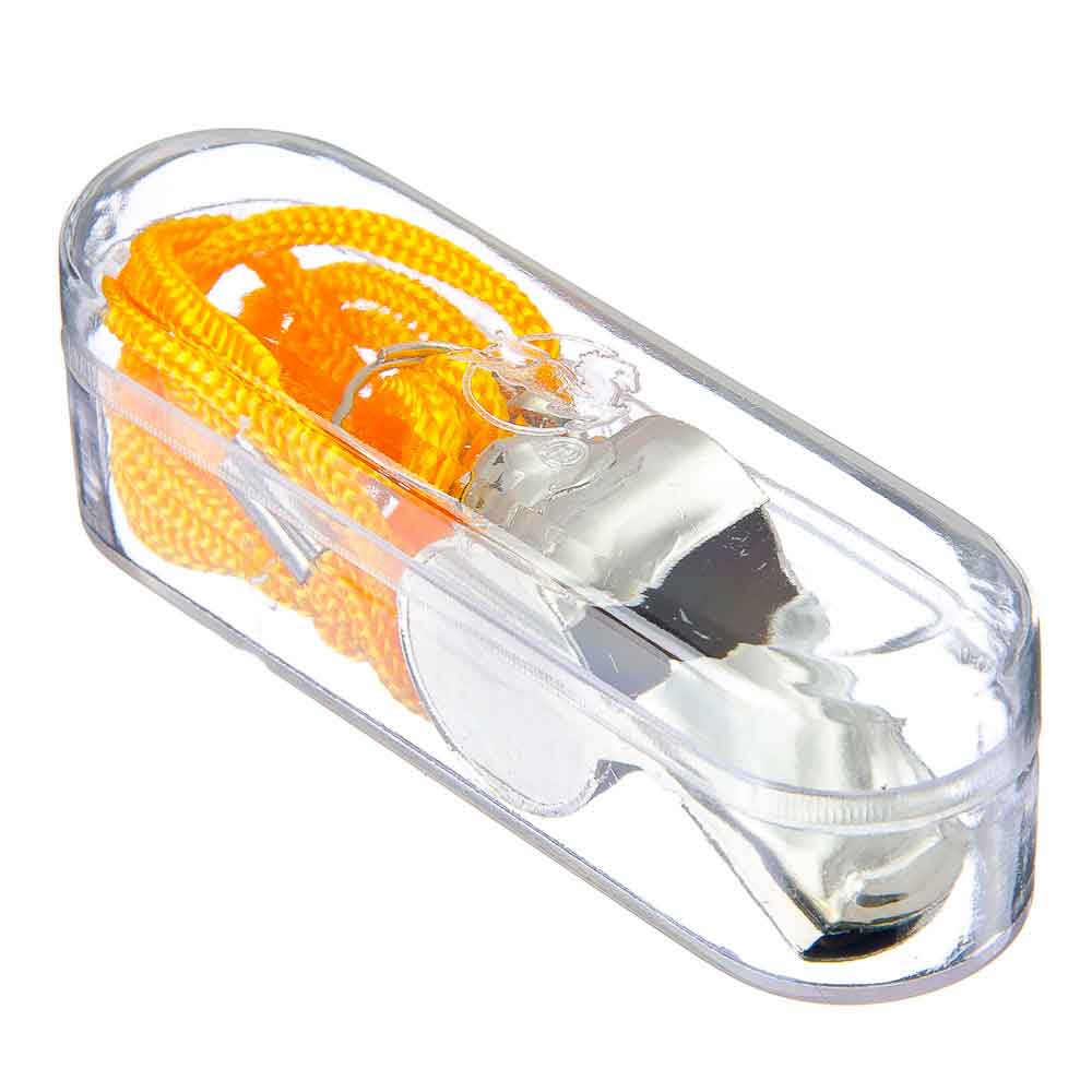 Свисток проф. металлич. на шнурке в пласт. боксе, 4см 