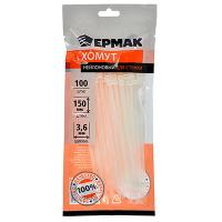 Хомут нейлоновый для стяжки ЕРМАК 3,6х150мм, белый 100шт/уп 