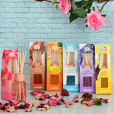 Ароматизатор диффузор с 6 палочками NEW GALAXY, 35 мл, бабл гам,ваниль,океан,лаванда,цитрус,корица 