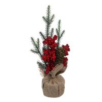 Елочка литая СНОУ БУМ  100% шишка красная ягода на пеньке 34см 