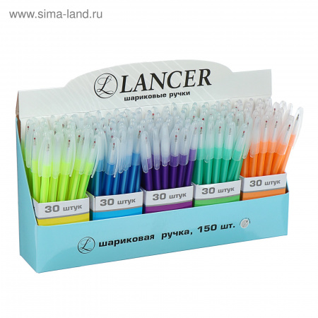 Ручка шариковая 0,7 мм, в дисплее, синяя, корпус цветной  