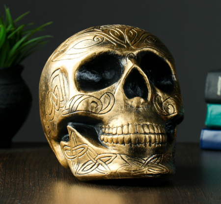 Копилка Череп, 17х13см золото, бронза 