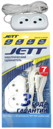 Сетевой удлинитель Jett ПВС 2х0.75 2роз 7м 10А белый РС-2 