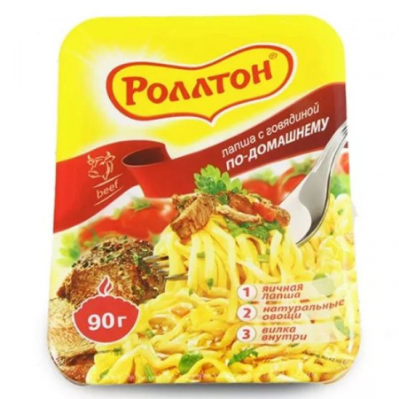 Изделия макаронные БП Роллтон лапша с говядиной по-домашнему лоток 90г 
