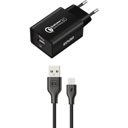 Сетевое зарядное устройство Exployd EX-Z-1359 USB 3 А быстрая зарядка кабель microUSB 