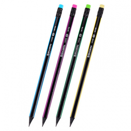 Карандаш чернографитный BRAUBERG VIVID, 1шт. HB, с ластиком, корпус ассорти, дисп 