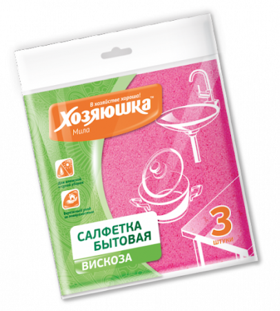 Салфетка бытовая ХОЗЯЮШКА Мила, вискоза 35*35см 3шт (04001) 
