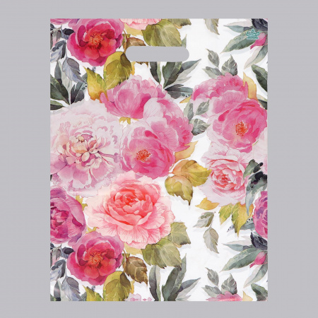 Пакет "Акварельные пионы", полиэтиленовый с вырубной ручкой, 40 х 31 см, 30 мкм 7091707 