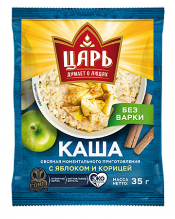 Каша моментального приготовления "Царь" овсяная с яблоком и корицей 35г*26пак 1/4 