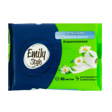 Туалетная бумага Emily Style, 30шт, Влажная РАСТВОРЯЮЩАЯСЯ 