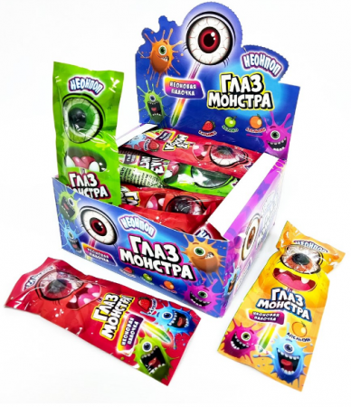 Карамель на палочке блок ГЛАЗА МОНСТРА 30шт 15г 