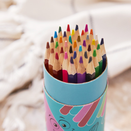 ВСЁГАЗИН Карандаши цветные, 36 цветов, 6-гранн.заточ, в круглом картоном пенале, 18,5х5,3см, дерево 