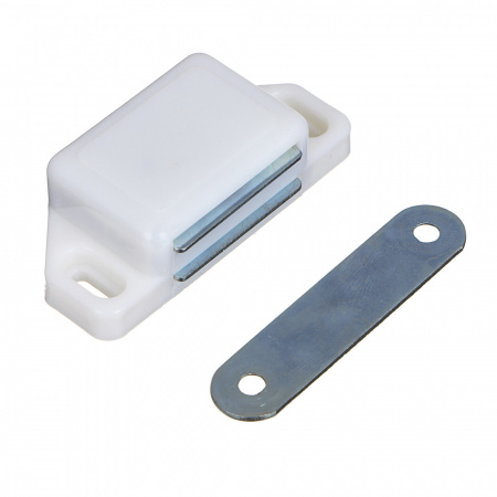 Магнит мебельный, белый пластик, металл 