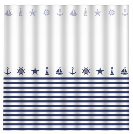 Штора для ванной упрочн. Морское путешествие SC-PE-38, 12 колец, 180*180см, п/э, 7102, Рыжий Кот 